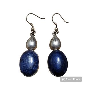Vintage silver plated blue lapis stone dangle earrings with earwire clasp